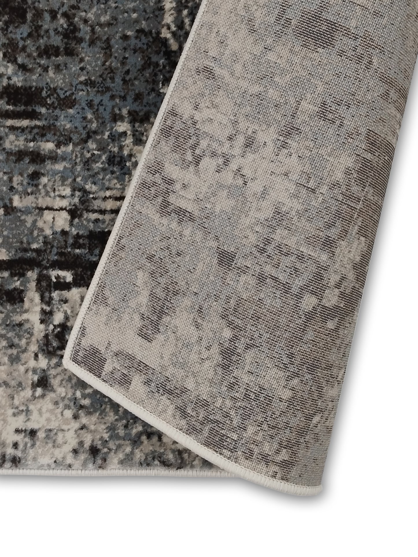 Blue Grey Distressed Abstract Runner – Modern Plush Textured Runner