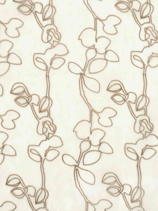 White Curtain Fabric with Beige Vine Embroidery – 4ft & 10ft Widths