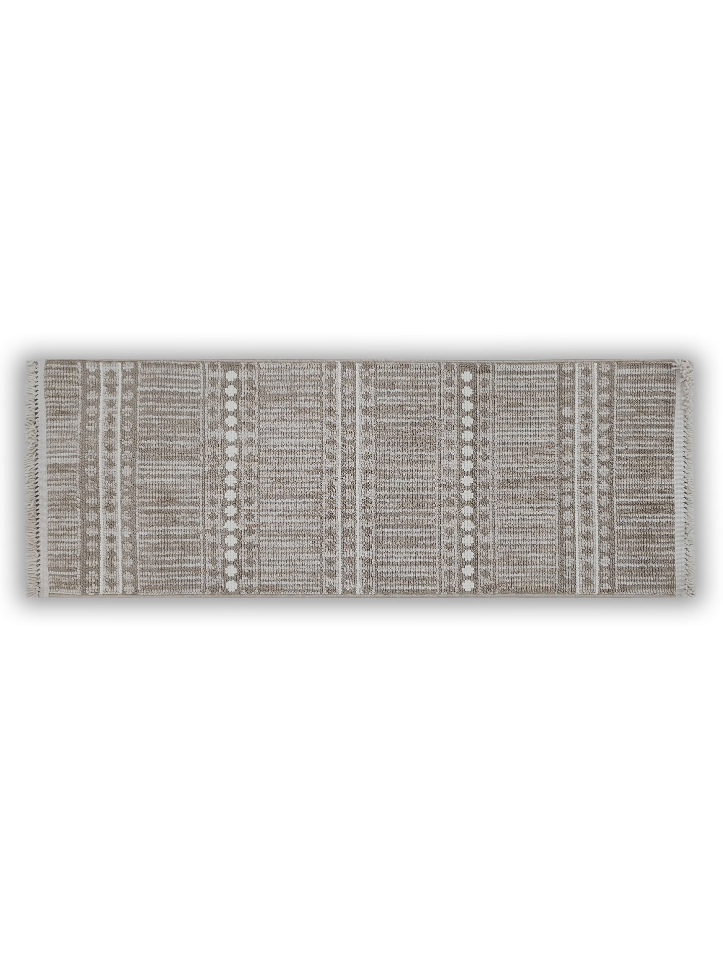 Ivory Taupe Boho Stripe Cotton Runner – Minimalist Handwoven Floor Runner