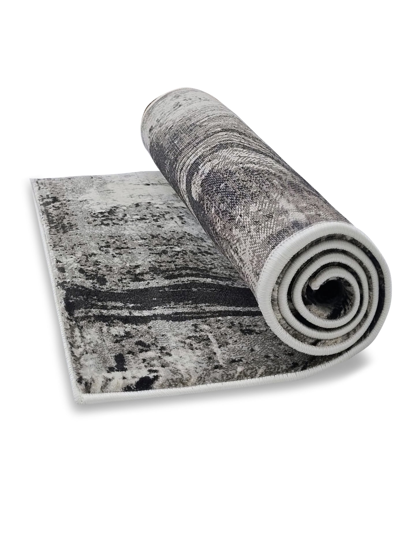 Black Grey Abstract Distressed Runner – Modern Plush Floor Runner