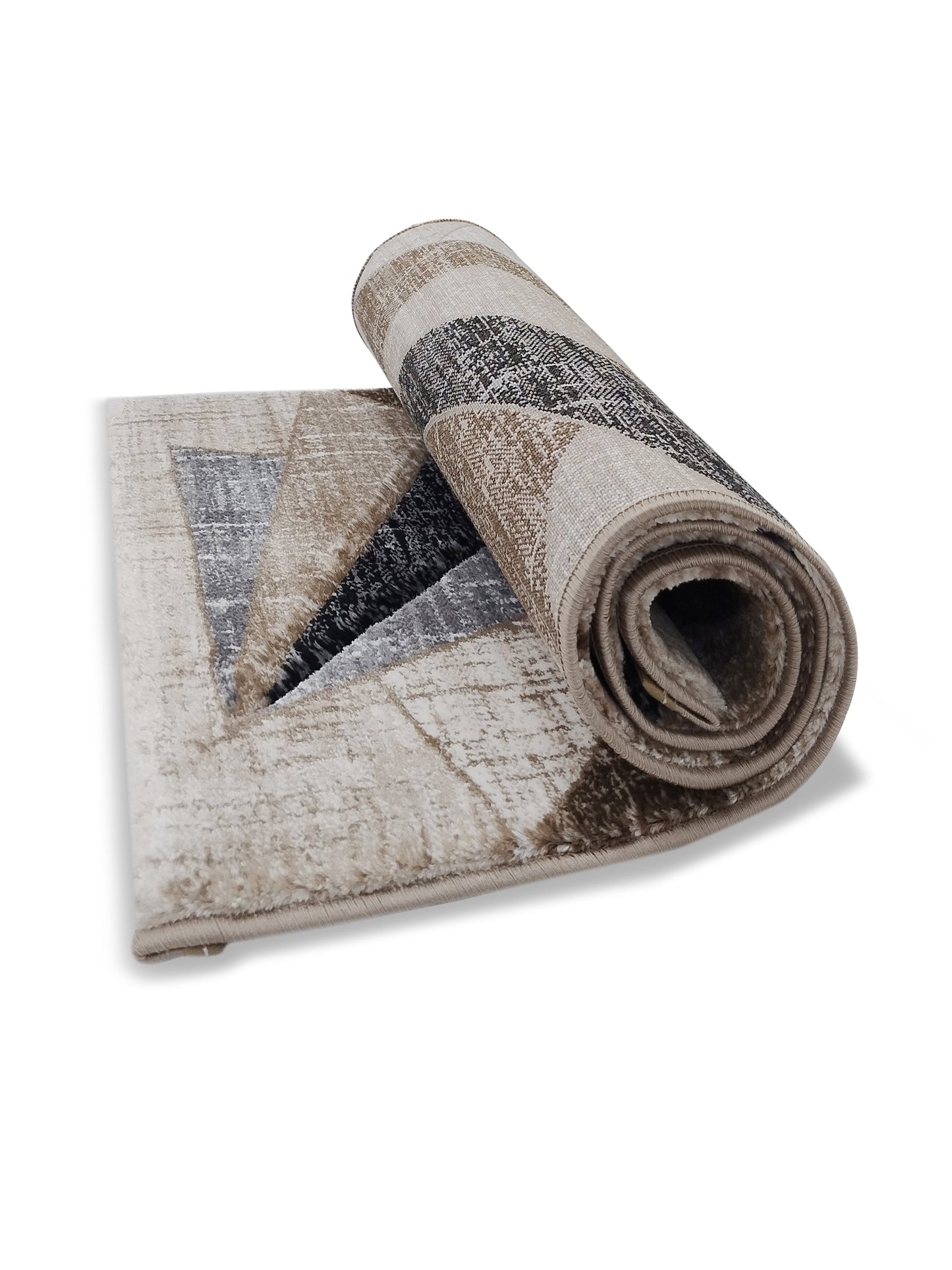 Taupe Charcoal Geometric Triangle Runner – Modern Abstract Plush Runner