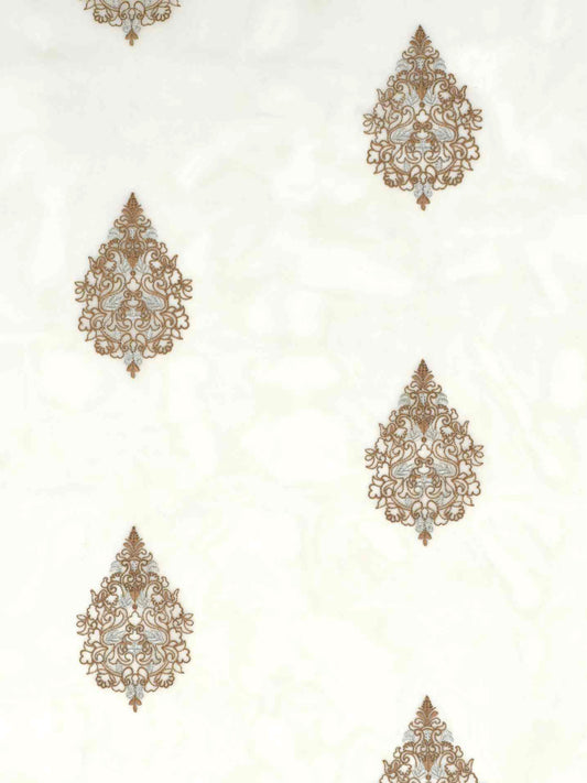 White Curtain Fabric with Brown Paisley Embroidery – 4ft & 10ft Widths
