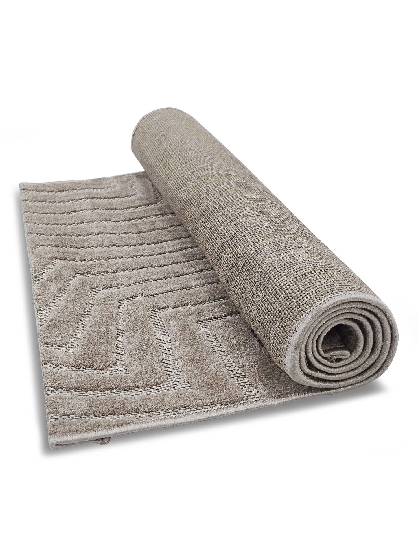 Taupe Maze Geometric Textured Runner – Modern Minimalist Bedside & Hallway Carpet