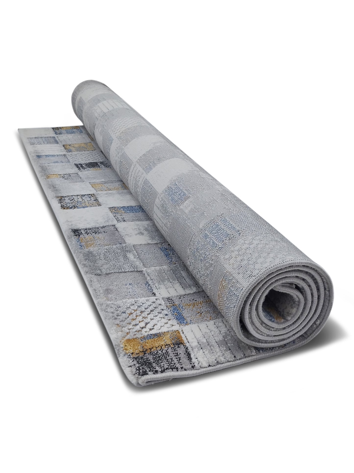 Patchwork Checkered Carpet – Modern Grey Blue Rug for Living Room & Bedroom