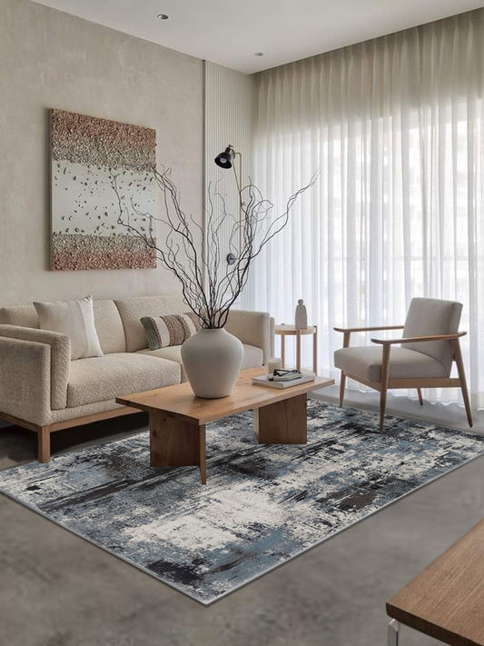 Blue Black Abstract Carpet – Modern Designer Rug for Living Room & Bedroom