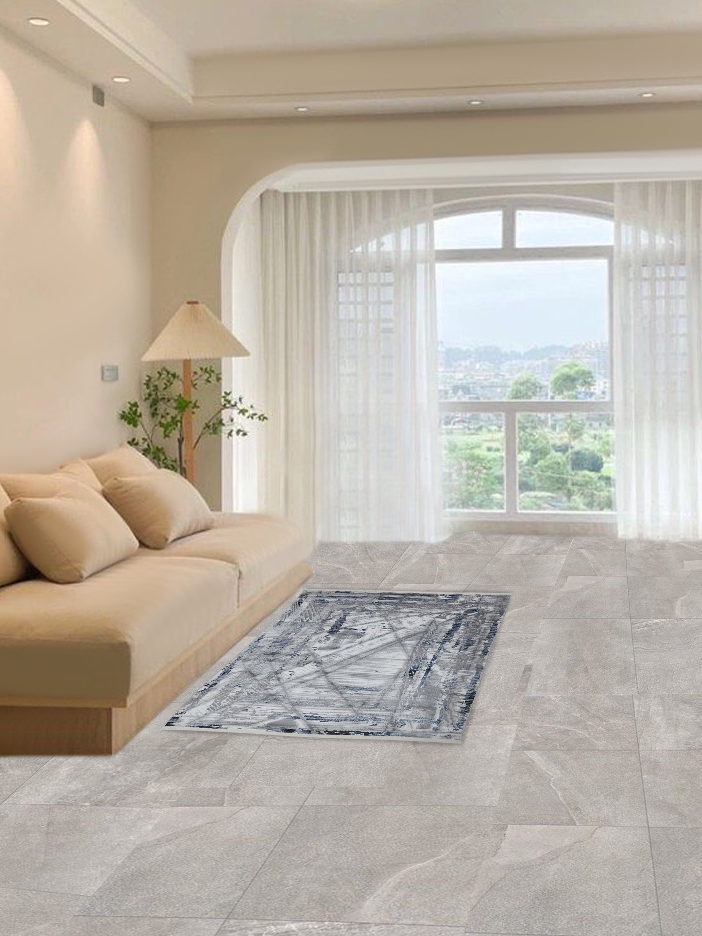 Modern Blue Grey Abstract Carpet – Linear Pattern Designer Rug for Living Room