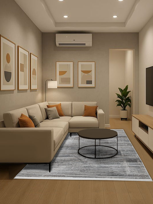 Grey & White Abstract Striped Carpet – Modern Linear Pattern – 2 Sizes