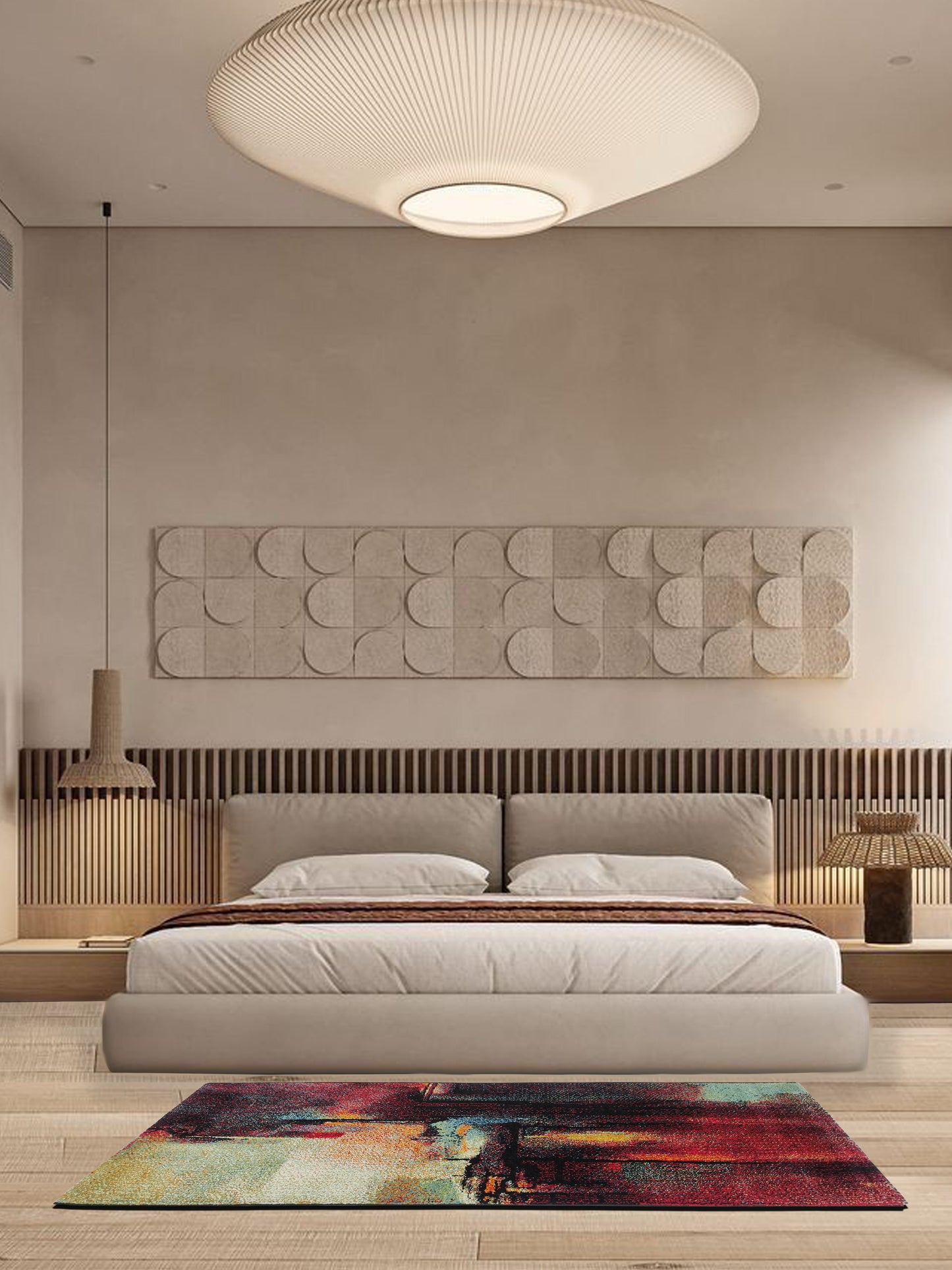 Red Multicolor Abstract Runner – Modern Soft Textured Floor Runner