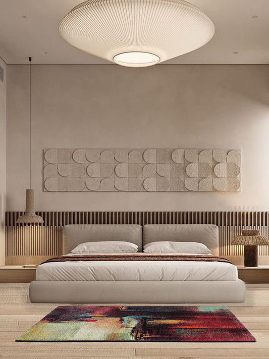 Red Multicolor Abstract Runner – Modern Soft Textured Floor Runner