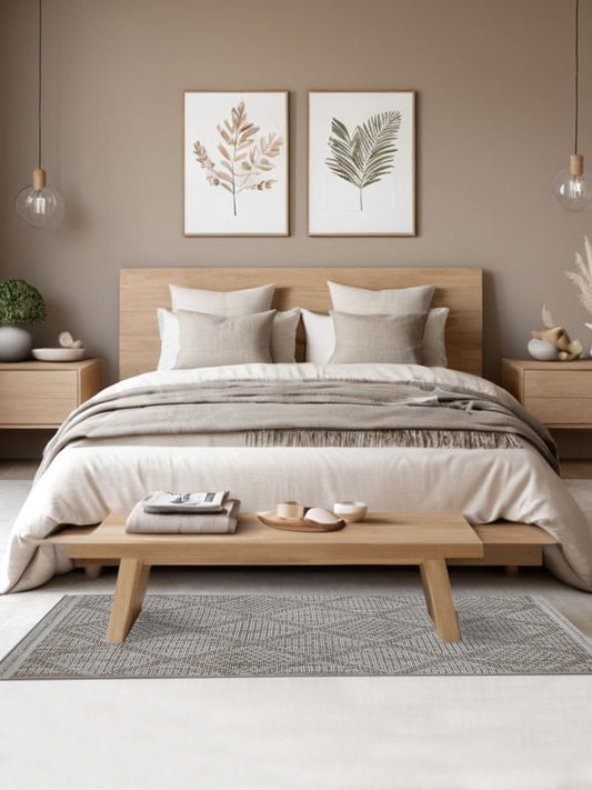 Beige Diamond Pattern Cotton Runner – Modern Handloom Floor Runner