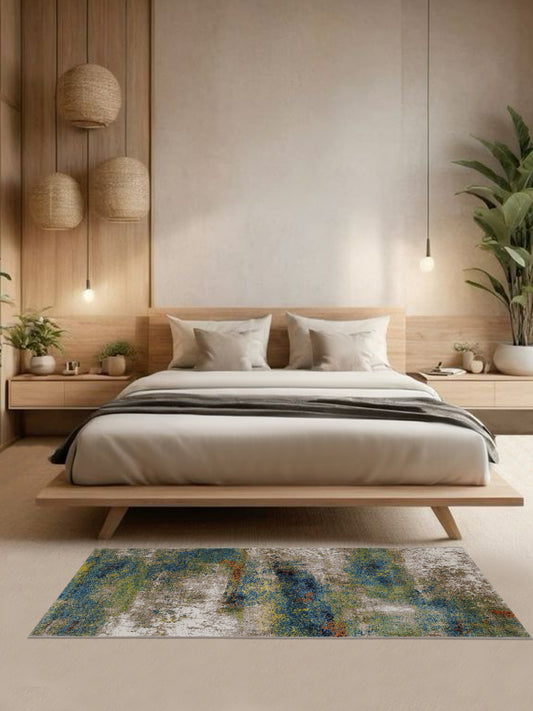 Blue Green Abstract Textured Runner – Modern Painterly Floor Runner