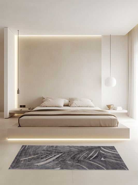 Charcoal Grey Brushstroke Textured Runner – Modern Abstract Plush Runner