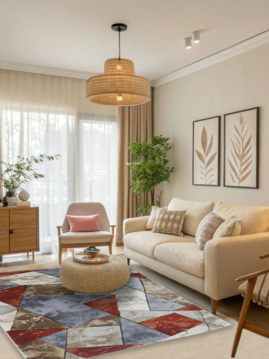Multicolor Geometric Carpet – Modern Abstract Area Rug for Living Room Decor