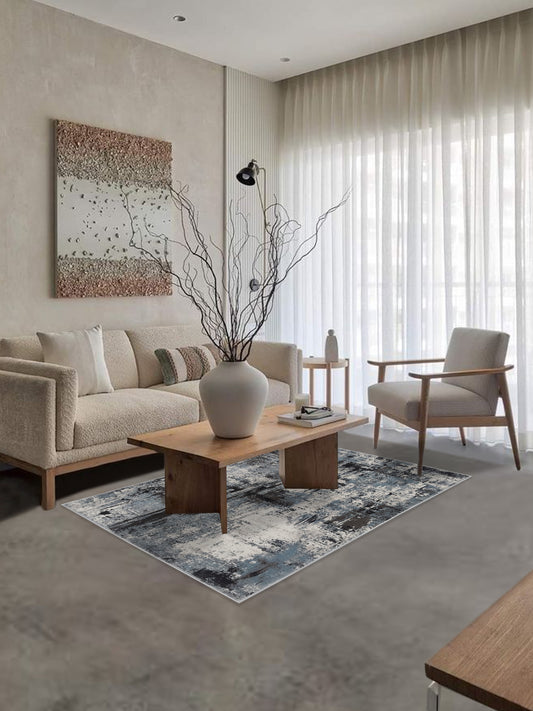 Blue Black Abstract Carpet – Modern Designer Rug for Living Room & Bedroom