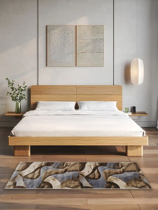 Brown Blue Abstract Wave Runner – Modern Textured Plush Runner