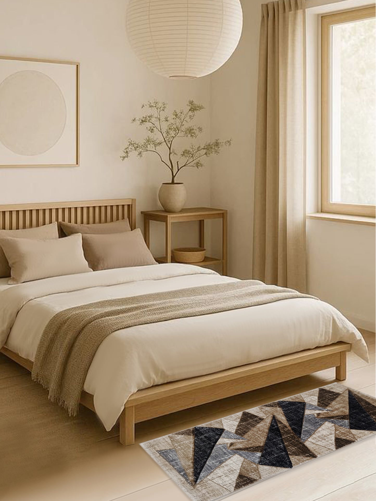 Taupe Charcoal Geometric Triangle Runner – Modern Abstract Plush Runner