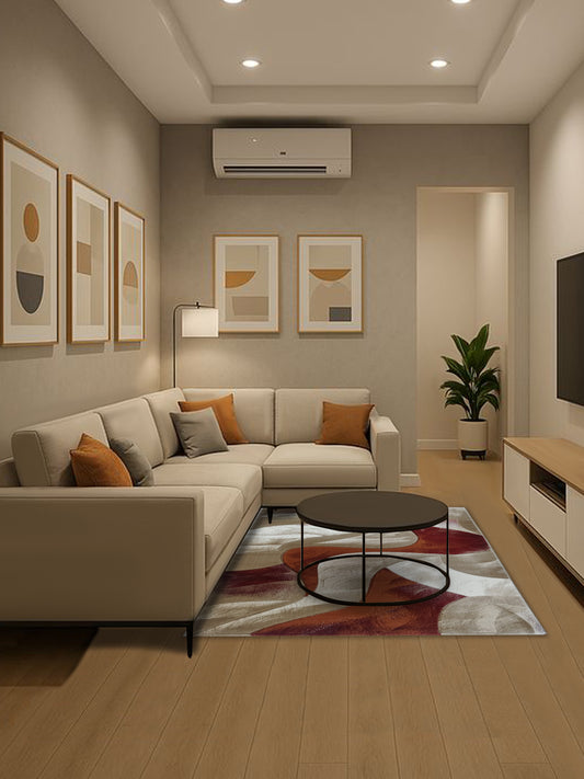 Rust Beige Abstract Carpet – Modern Artistic Rug for Living Room Decor