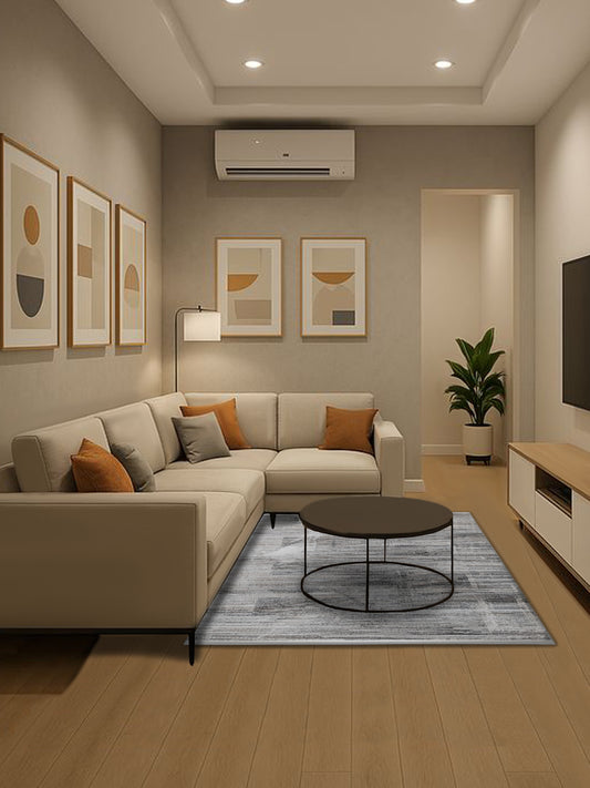 Grey & White Abstract Striped Carpet – Modern Linear Pattern – 2 Sizes