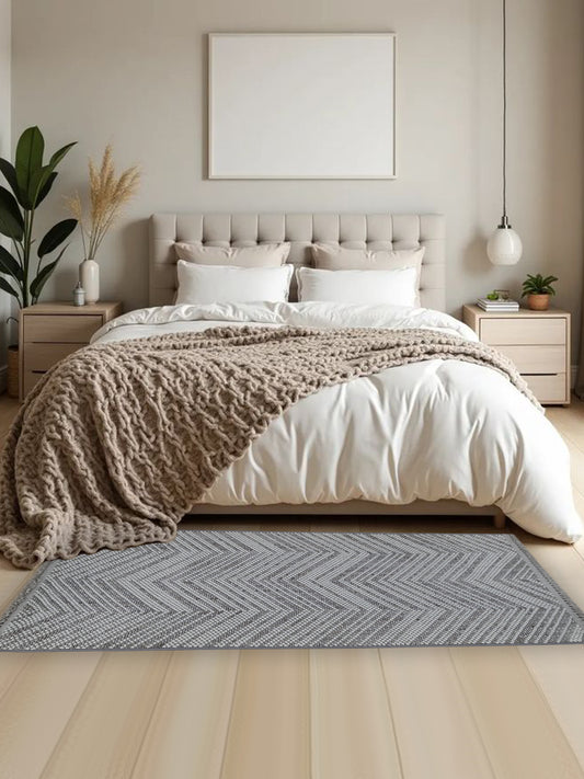 Grey White Herringbone Cotton Runner – Modern Handwoven Floor Runner