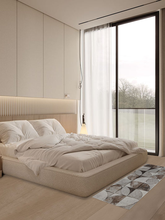 Grey Brown Geometric Curve Runner – Modern Abstract Plush Floor Runner