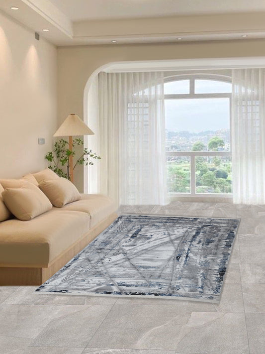 Modern Blue Grey Abstract Carpet – Linear Pattern Designer Rug for Living Room