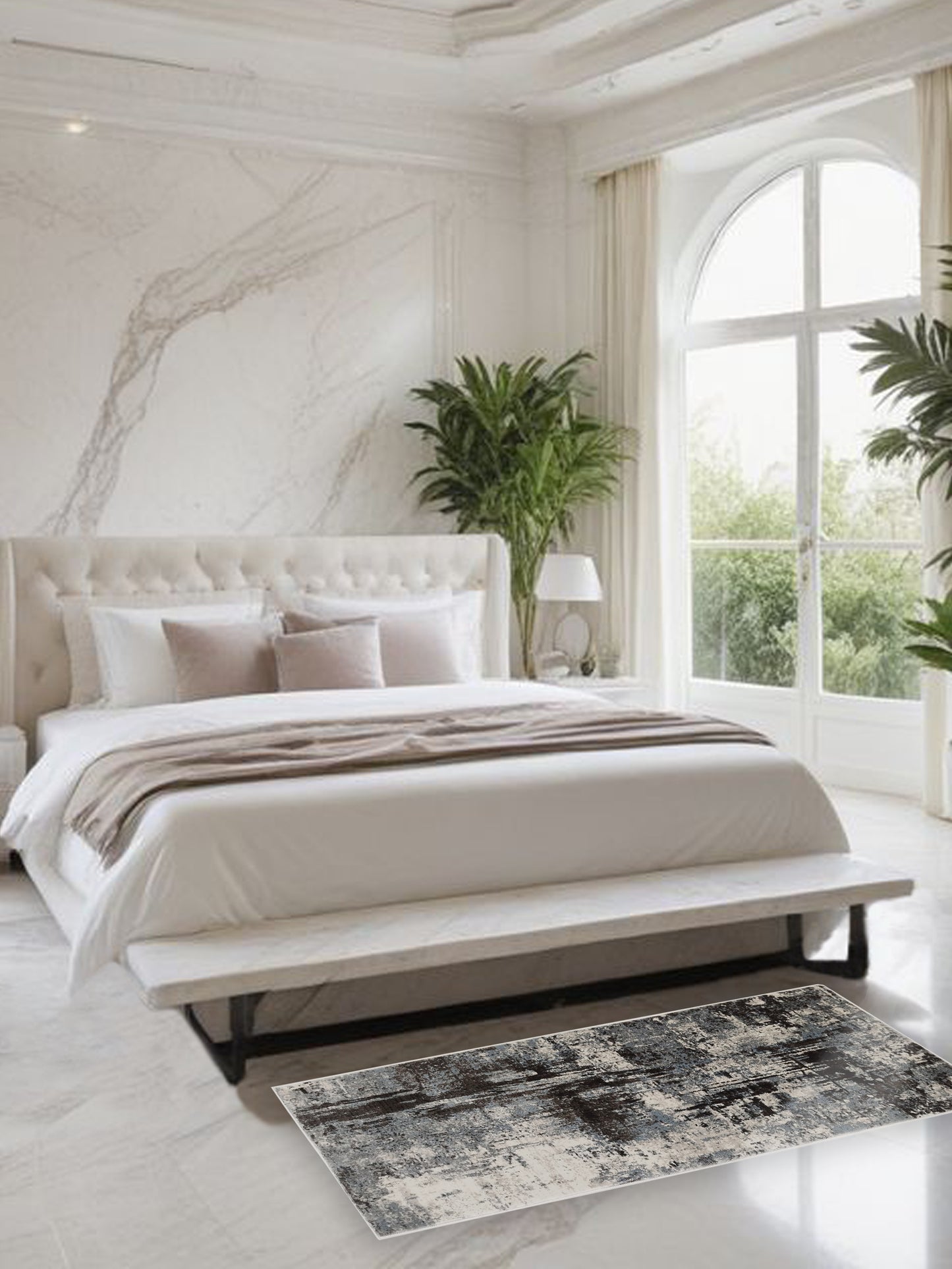 Blue Grey Distressed Abstract Runner – Modern Plush Textured Runner