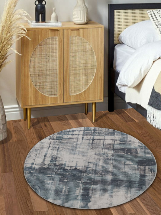 Blue Abstract Round Rug – Modern Area Carpet for Living Room & Bedroom