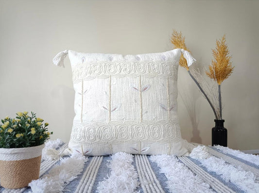 White Tufted Cotton Cushion Covers Set of 2 | 18x18 Inch | Minimalist Decor