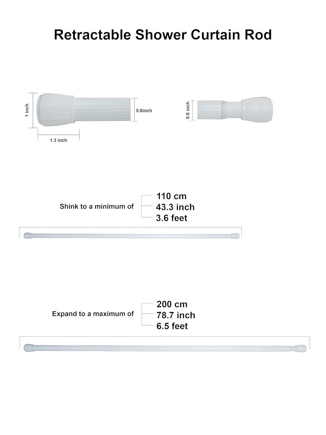 Obsessions Retractable Tension Shower Curtain Rod (4 & 8 Feet)