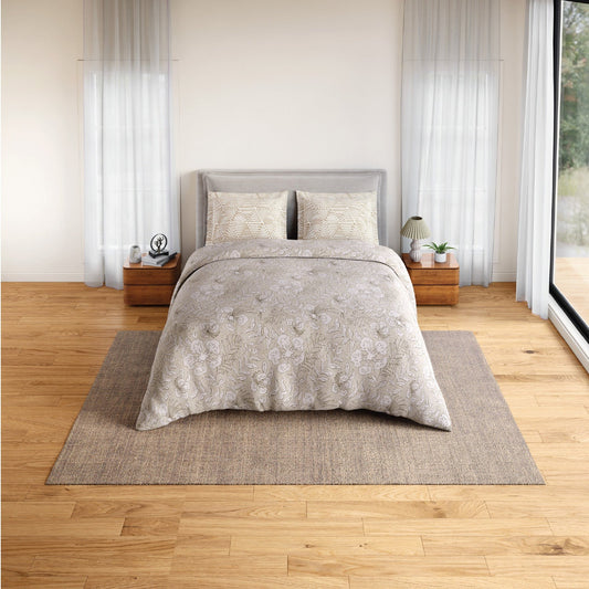 SPACES Calm Living Floral Fitted King Bedsheet Set 2 Pillow Covers (183cm x 198cm + 30cm Drop) – Beige