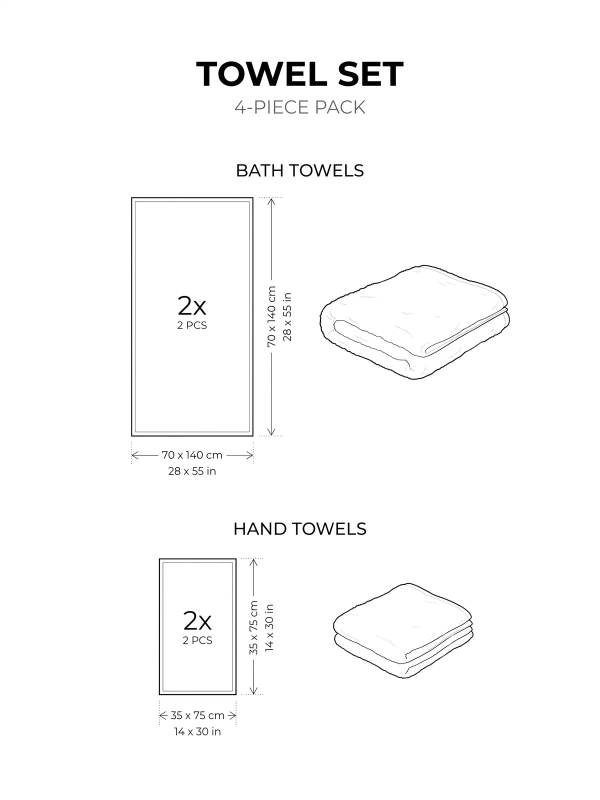 Stylla 4-Piece Embroidered Cotton Towel Set | 2 Bath & 2 Hand Towels