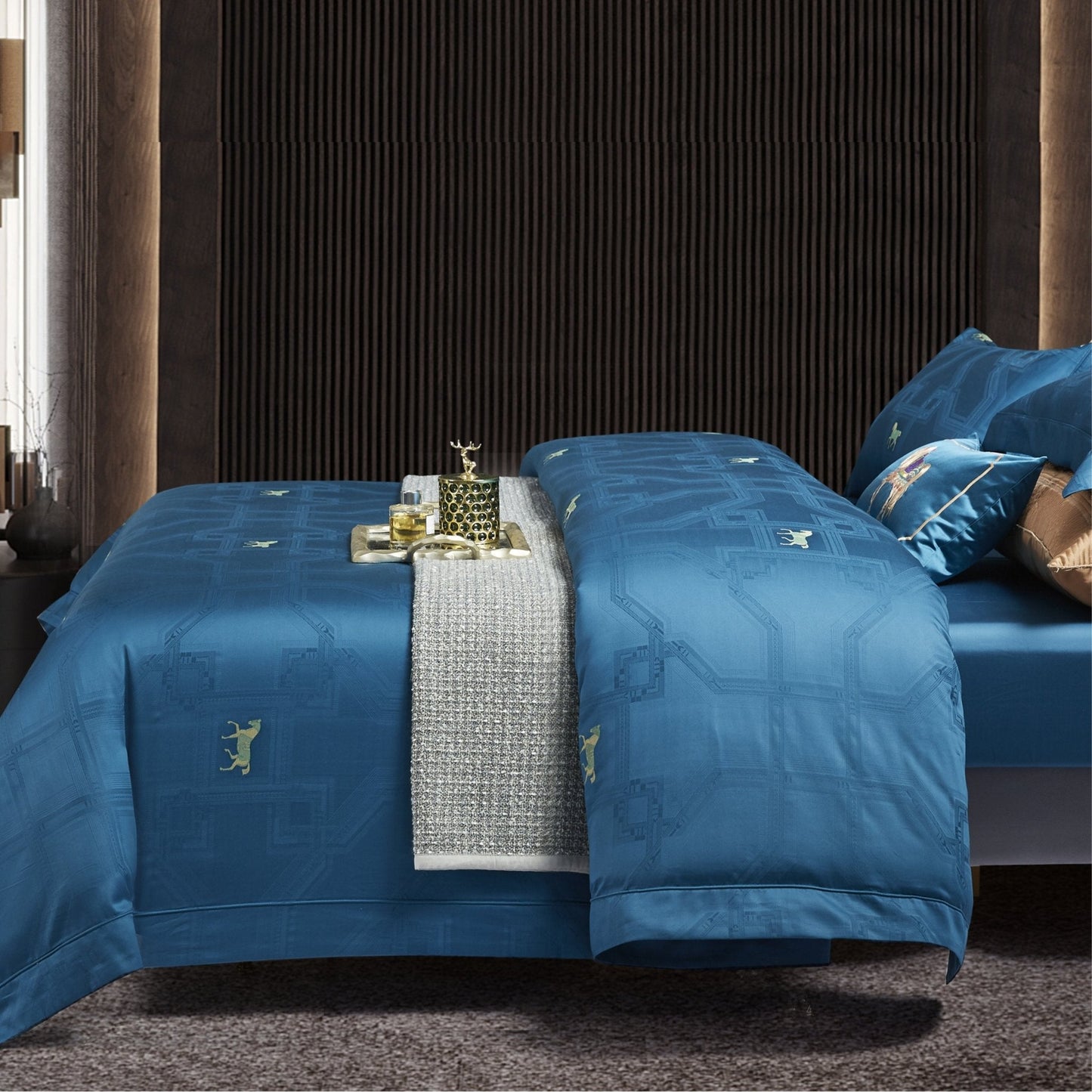 Royal Jacquard Super King Bedsheet Set with Horse Motif | 100% Egyptian Cotton