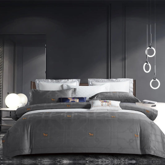 Royal Jacquard Super King Bedsheet Set with Horse Motif | 100% Egyptian Cotton