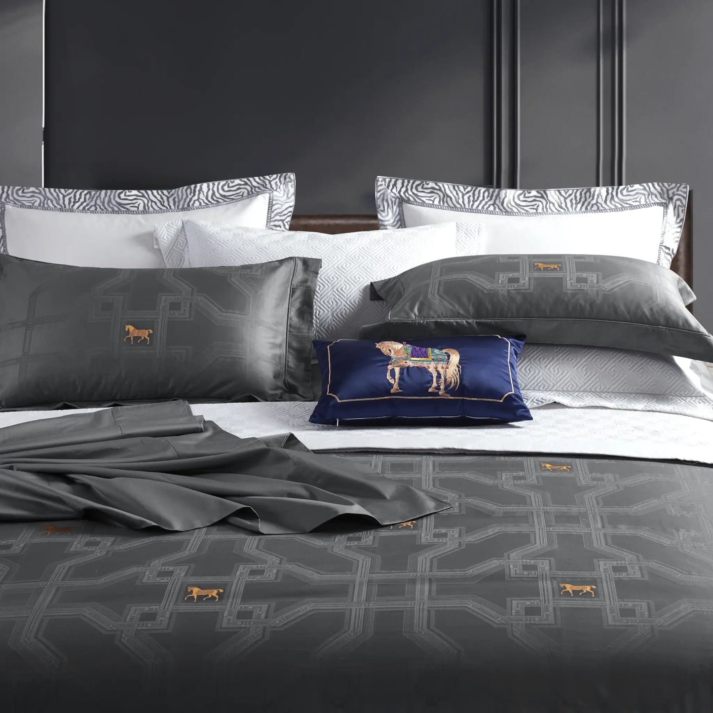 Royal Jacquard Super King Bedsheet Set with Horse Motif | 100% Egyptian Cotton
