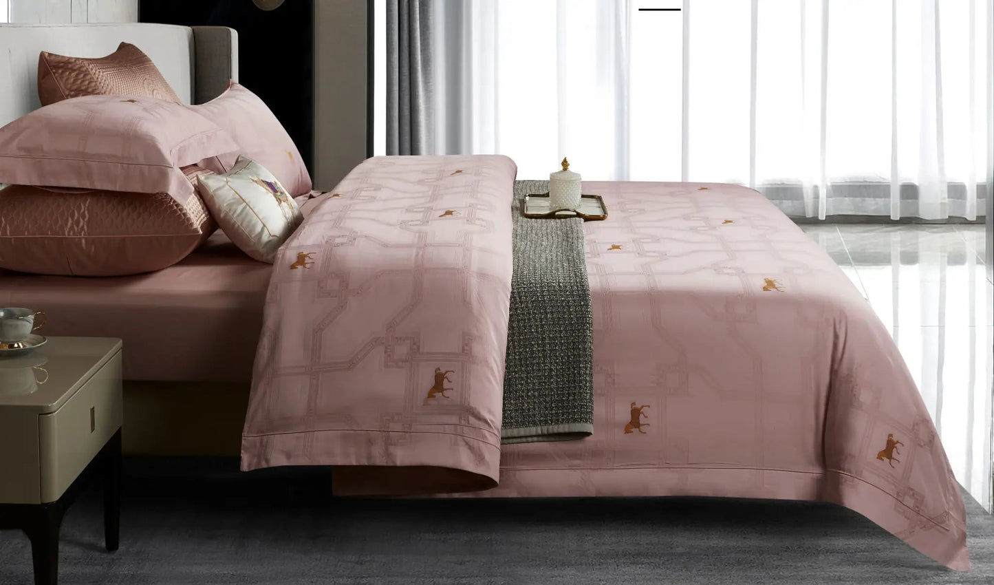 Royal Jacquard Super King Bedsheet Set with Horse Motif | 100% Egyptian Cotton