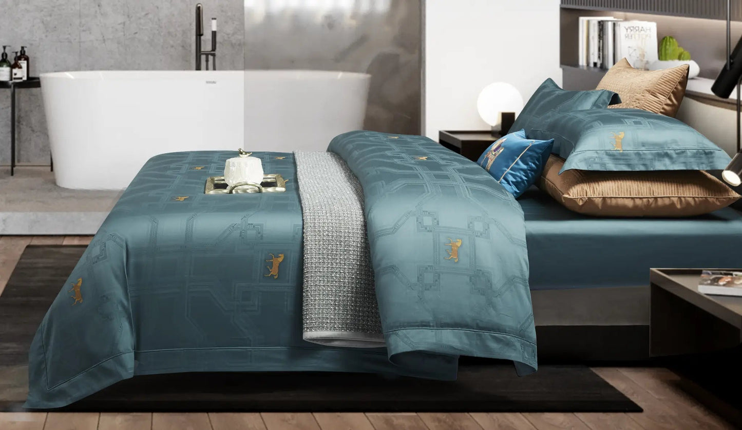 Royal Jacquard Super King Bedsheet Set with Horse Motif | 100% Egyptian Cotton
