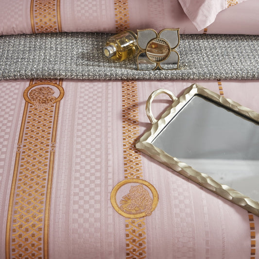 Blush Pink Jacquard Super King Bedsheet Set with Gold Detailing | 100% Egyptian Cotton
