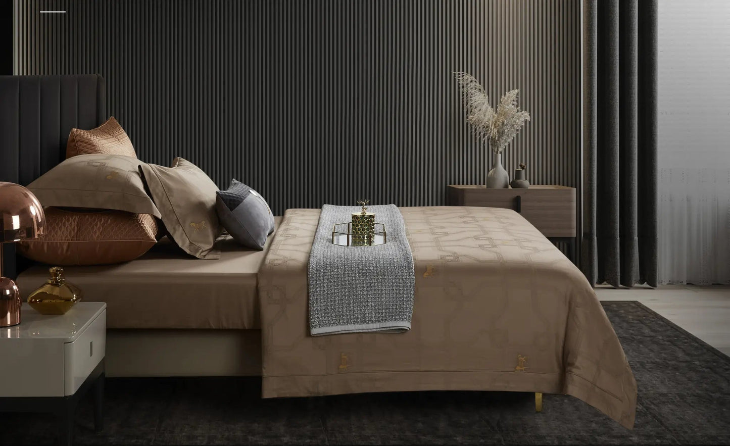 Royal Jacquard Super King Bedsheet Set with Horse Motif | 100% Egyptian Cotton