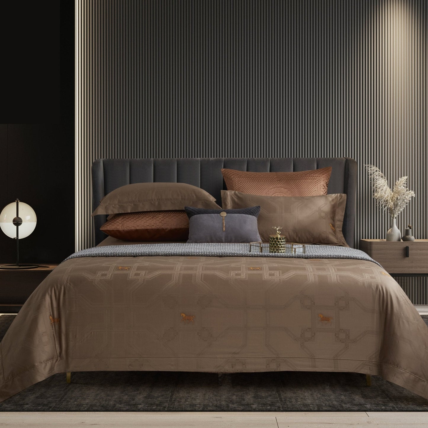 Royal Jacquard Super King Bedsheet Set with Horse Motif | 100% Egyptian Cotton