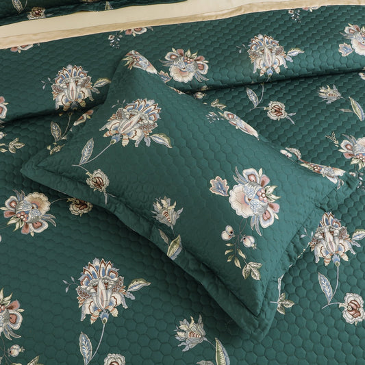 Tea Green Botanical 100% Cotton Quilted Bedcover Set – 5-Pcs King Size