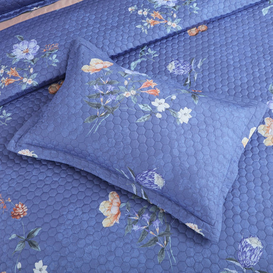 Blue Botanical 100% Cotton Quilted Bedcover Set – 5-Piece King Size