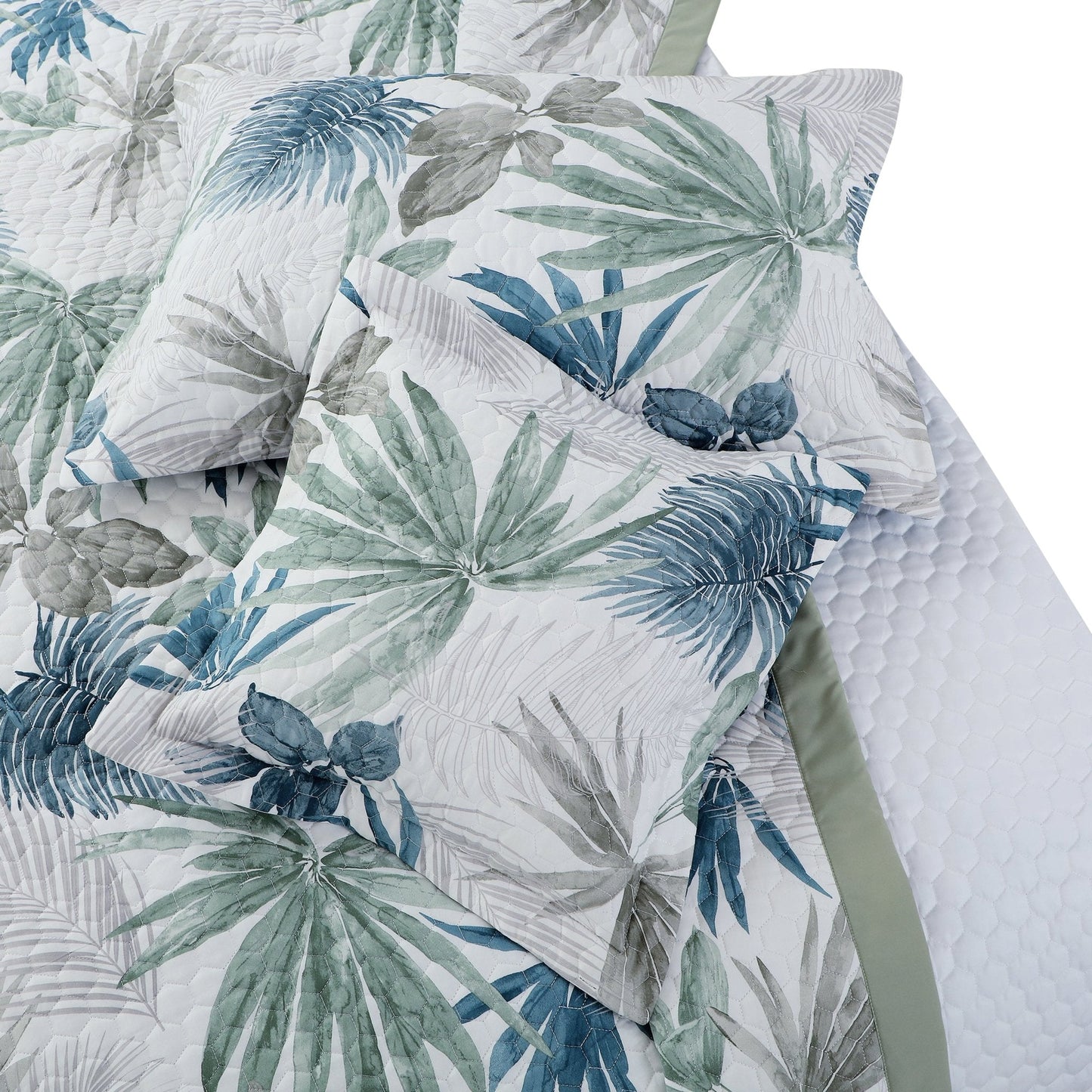 White Botanical Quilted Bedcover Set – 5-Piece King Size | 100% Cotton