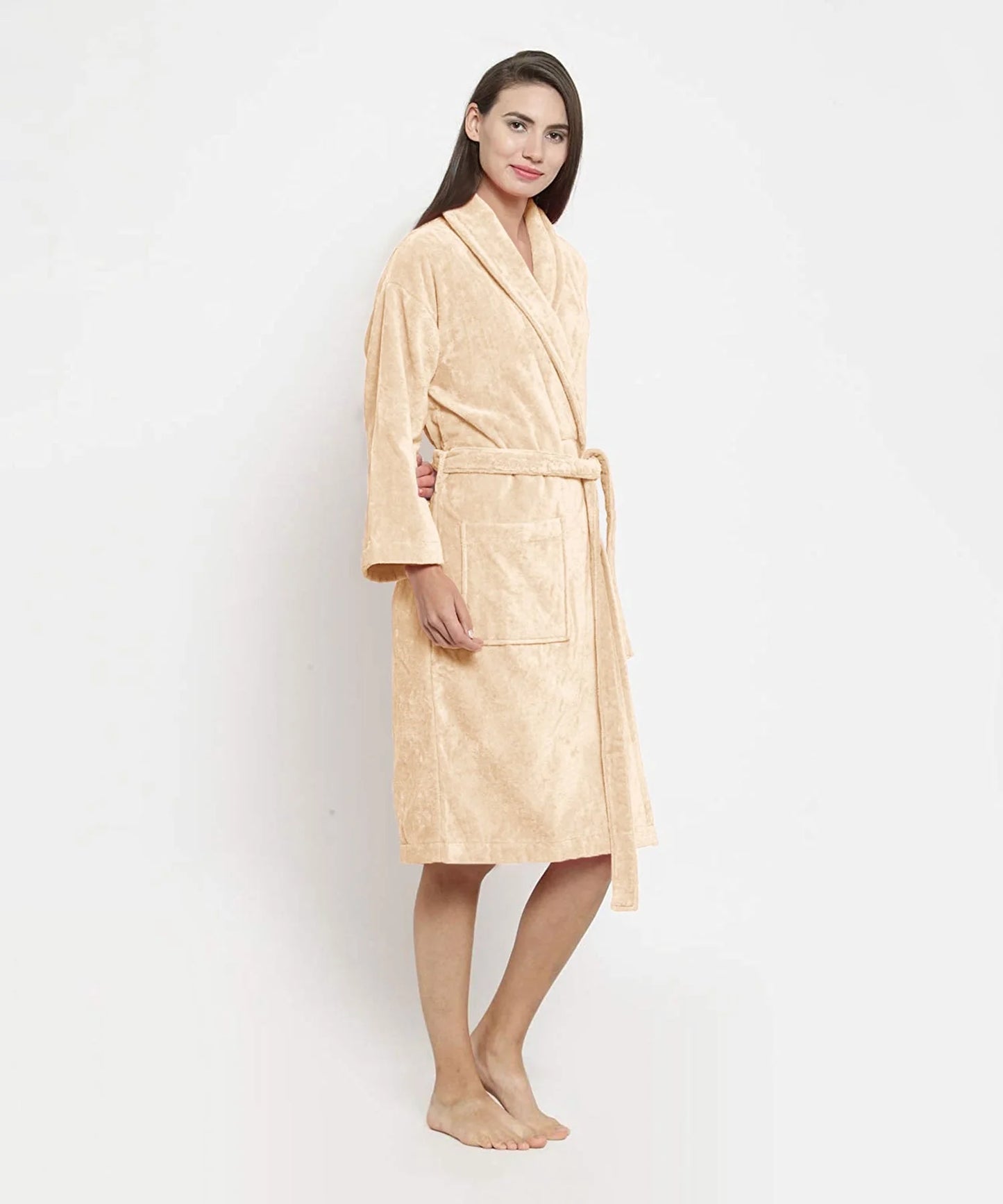 Womens Cotton Bathrobe – Soft Velour, Shawl Collar