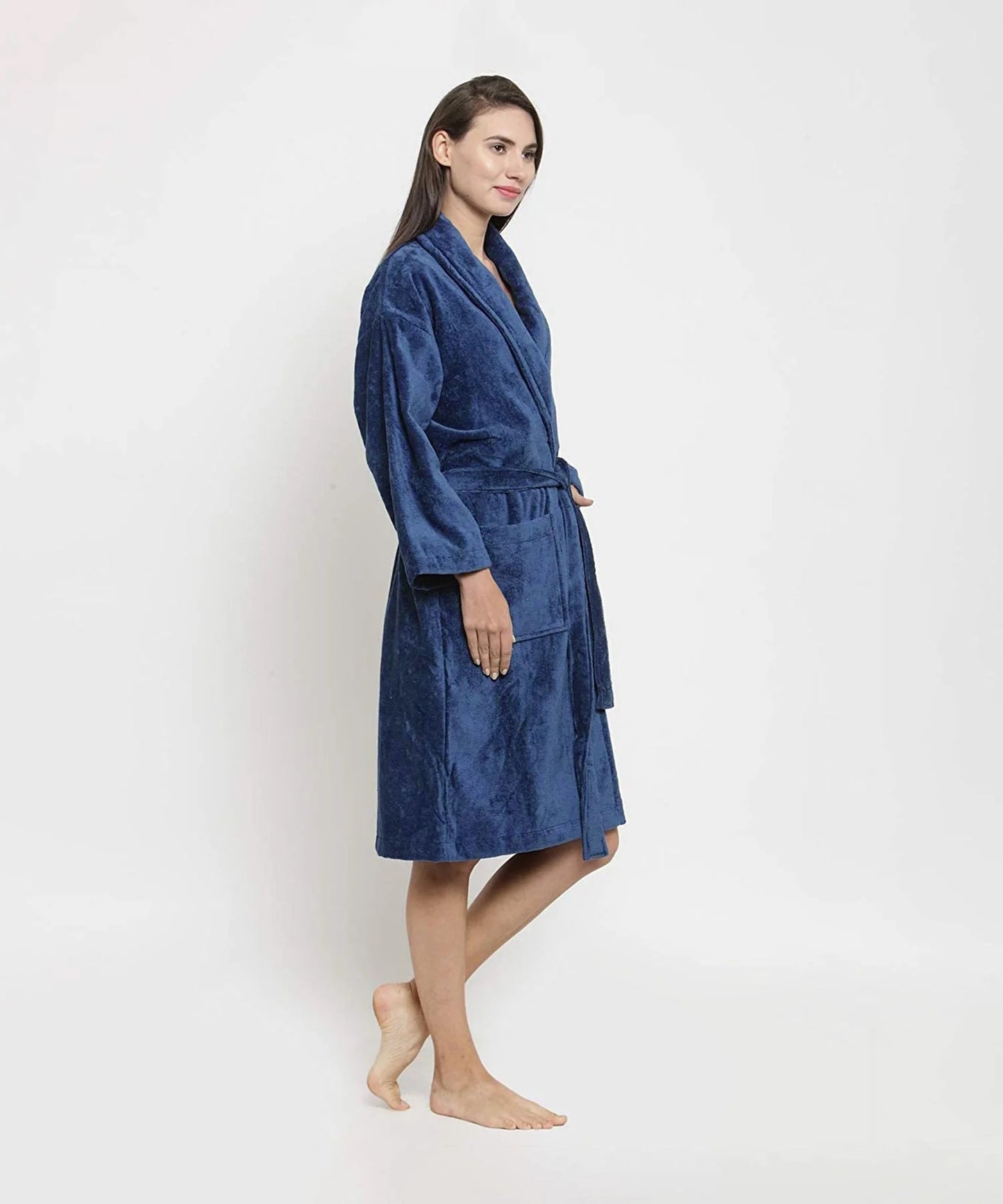 Womens Cotton Bathrobe – Soft Velour, Shawl Collar