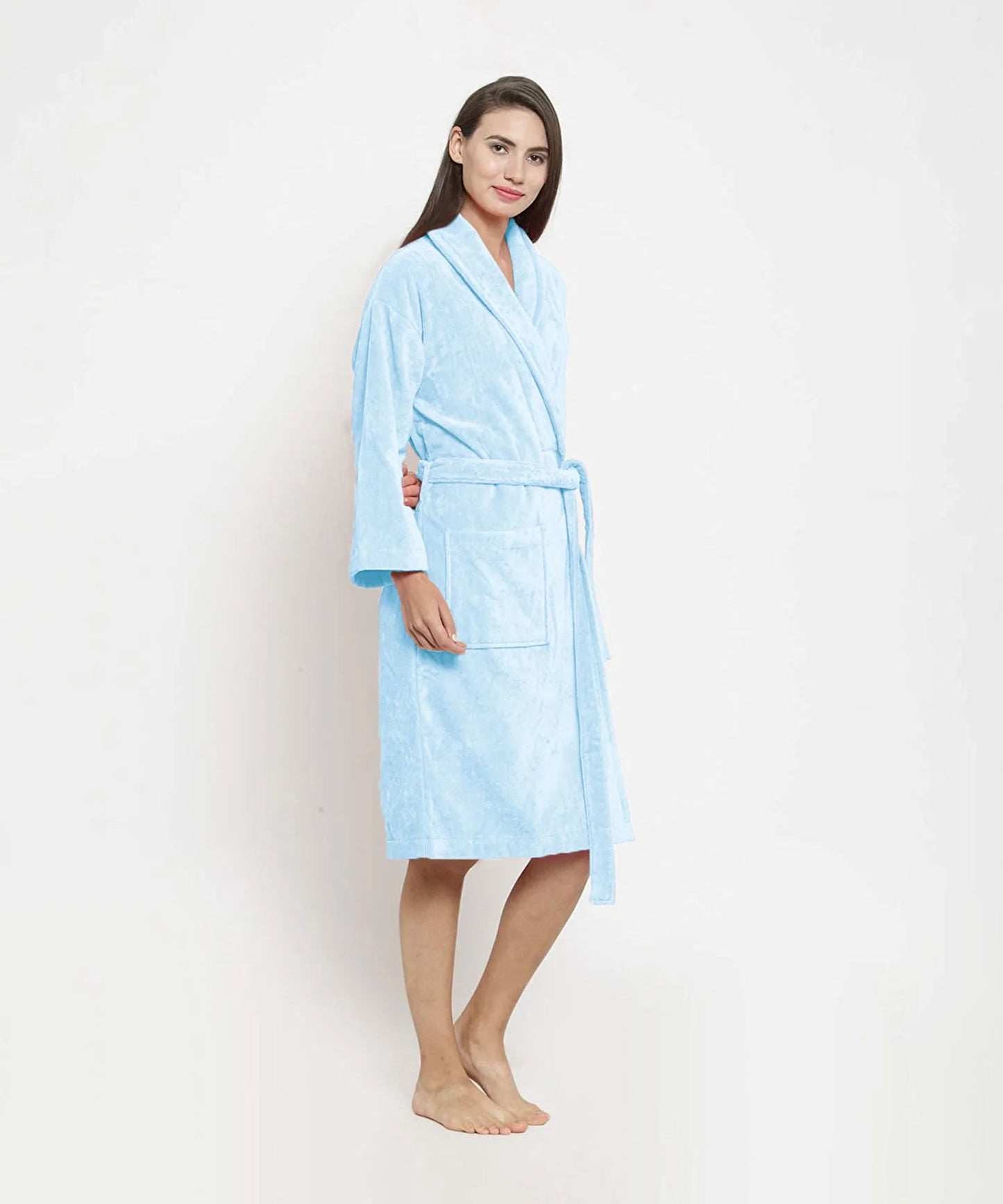 Womens Cotton Bathrobe – Soft Velour, Shawl Collar