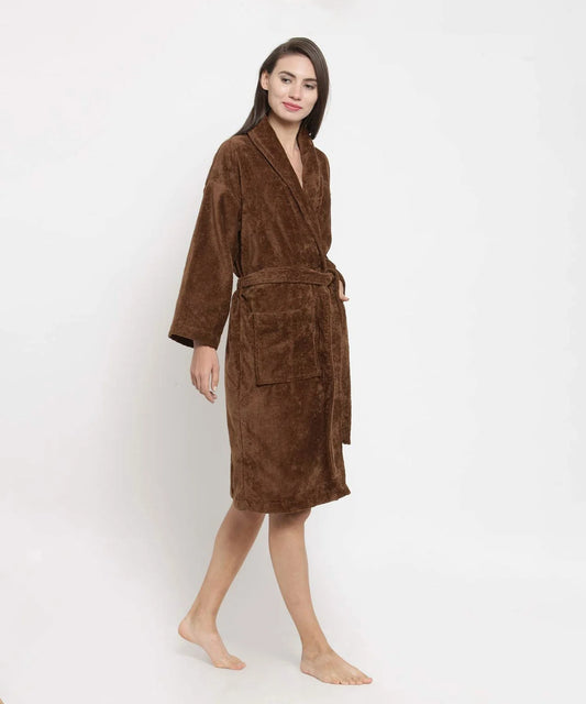 Womens Cotton Bathrobe – Soft Velour, Shawl Collar