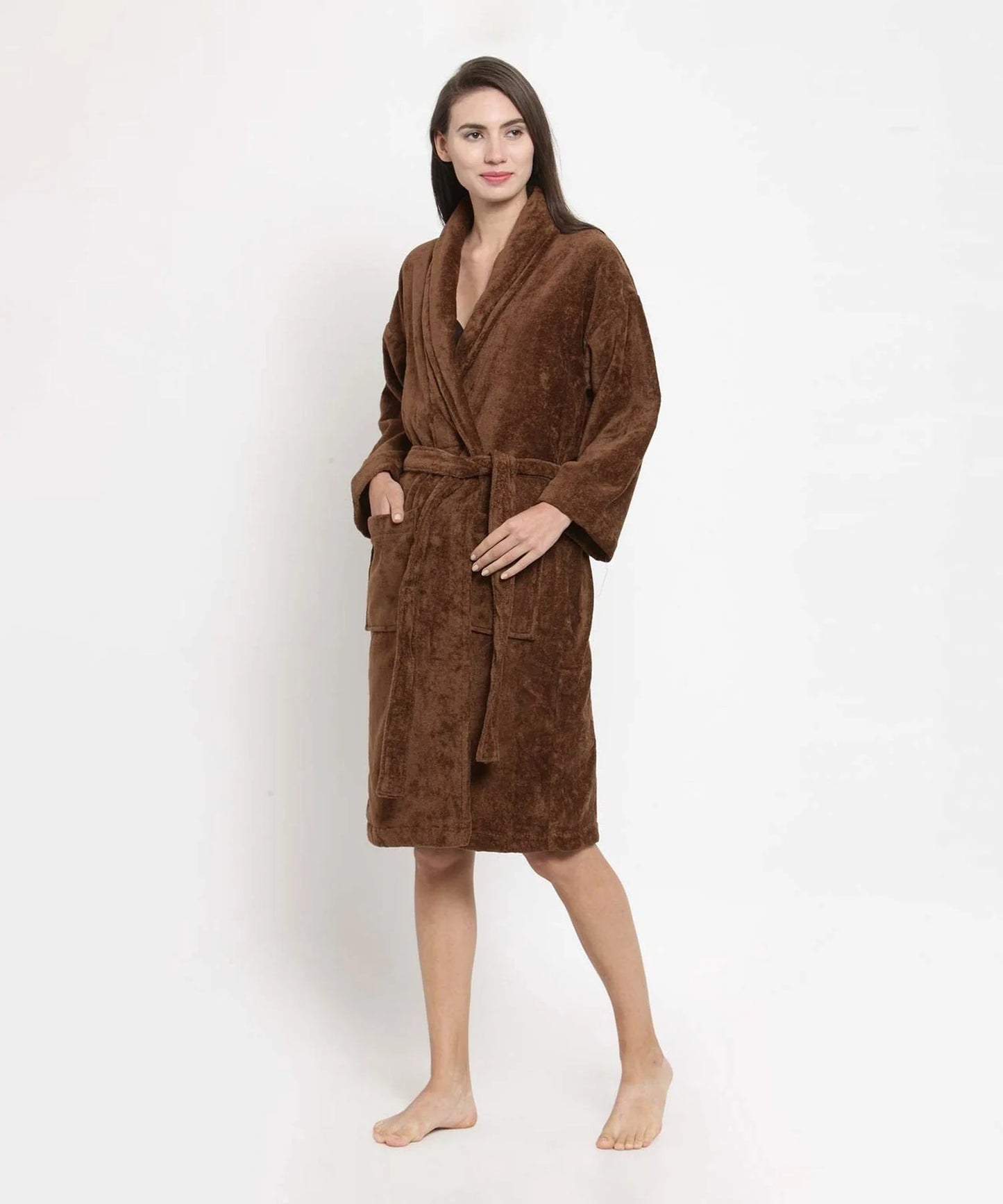 Womens Cotton Bathrobe – Soft Velour, Shawl Collar