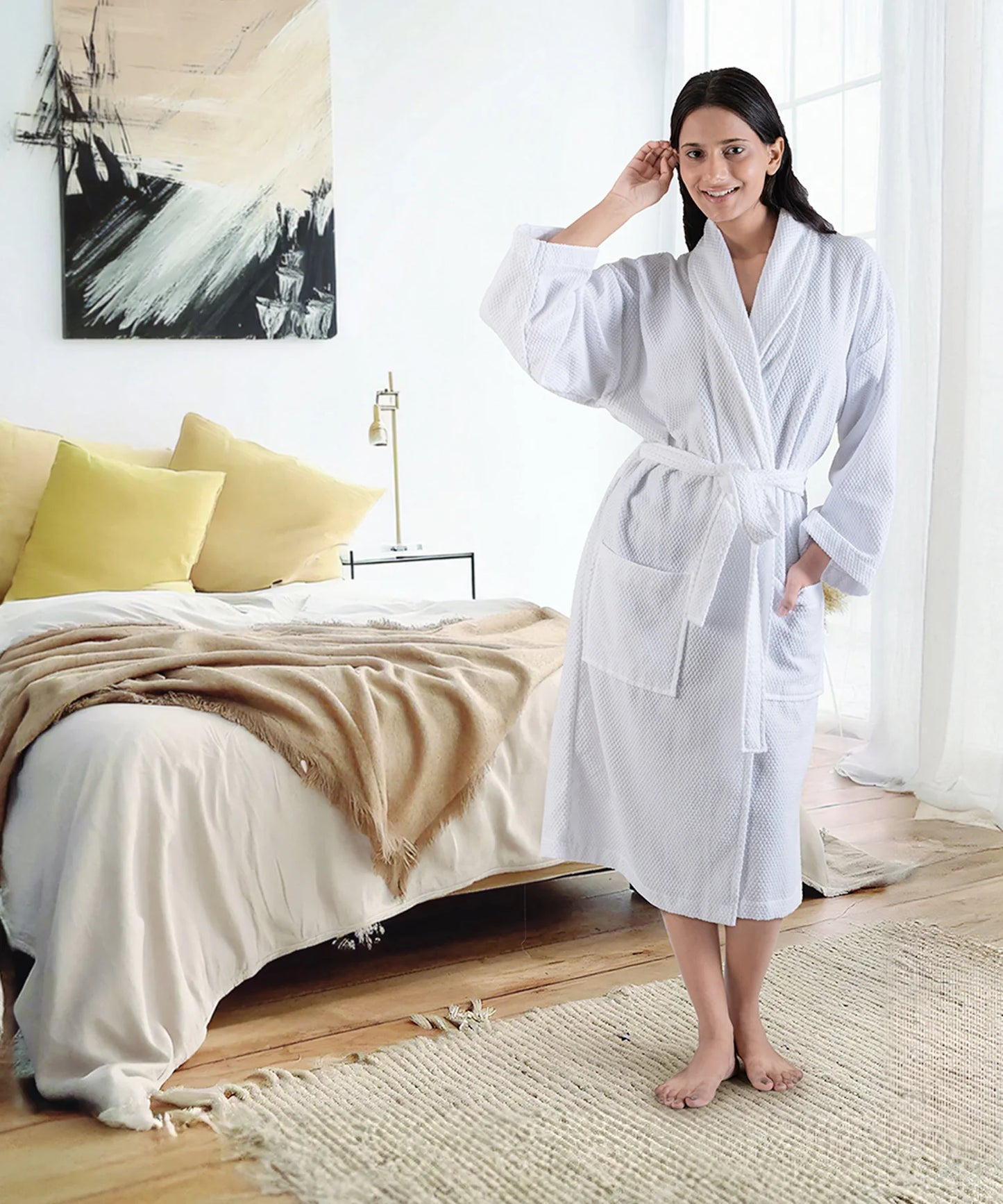 Unisex Cotton Bathrobe – Soft Velour, Shawl Collar