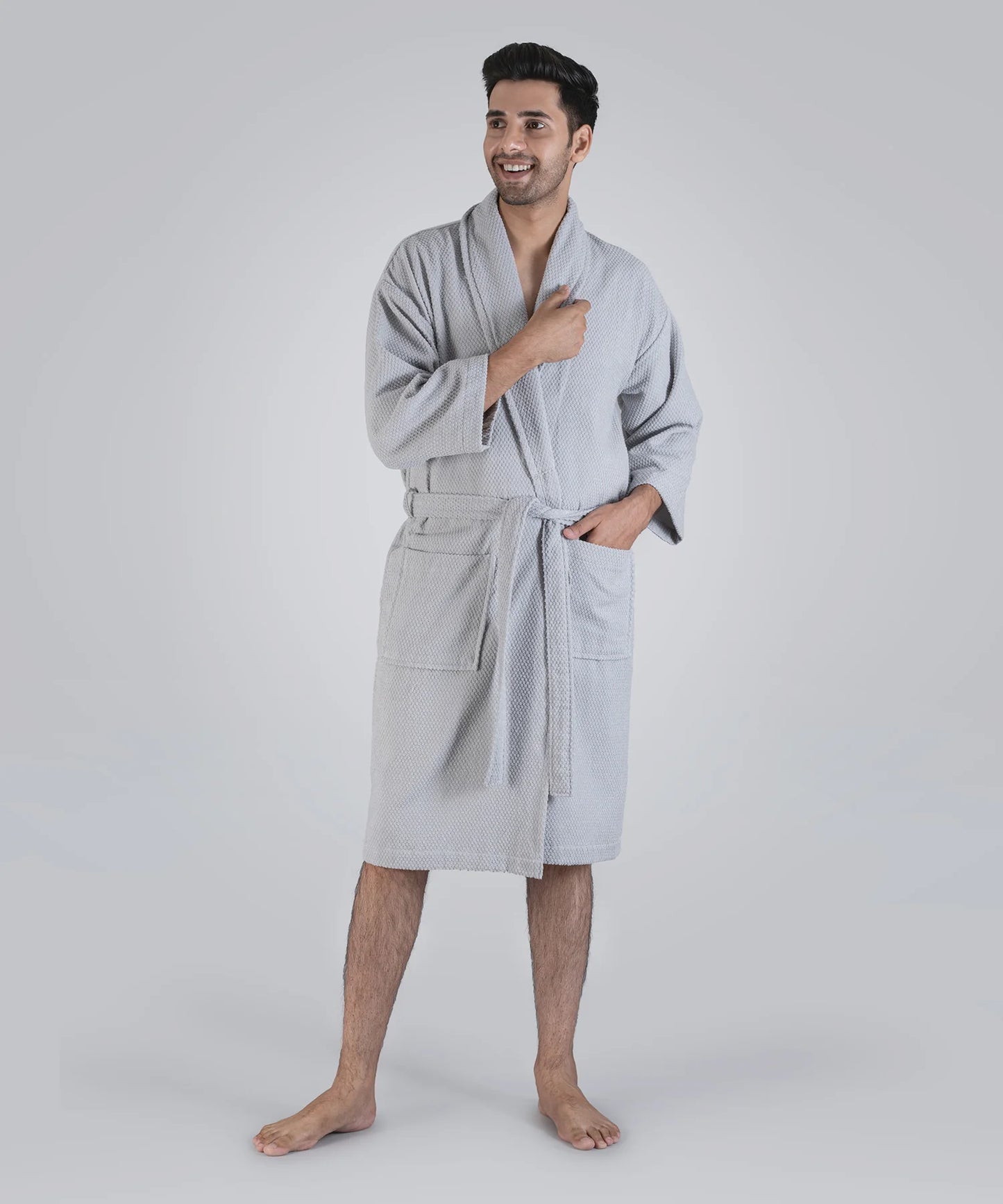 Unisex Cotton Bathrobe – Soft Velour, Shawl Collar