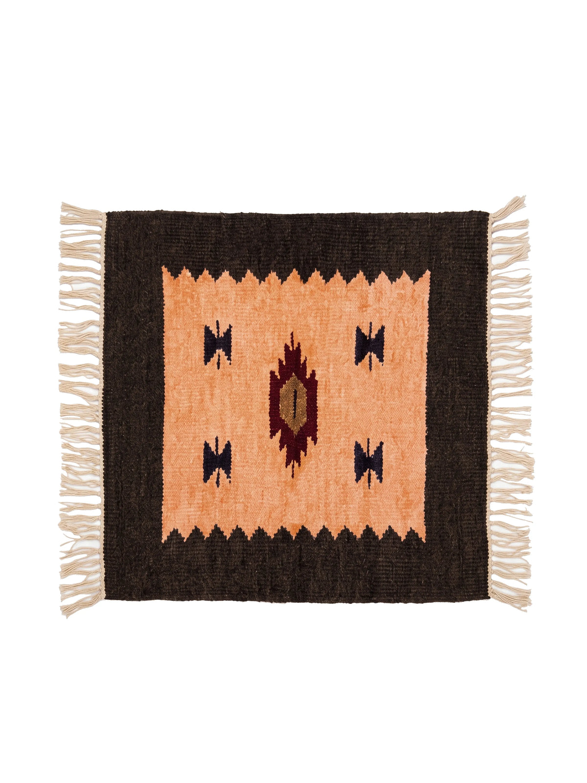 Atoz Home Decor Traditional Geometric Cotton Chenille Runner and Mat Set Of 3|Beige-Brown & Orange-Brown